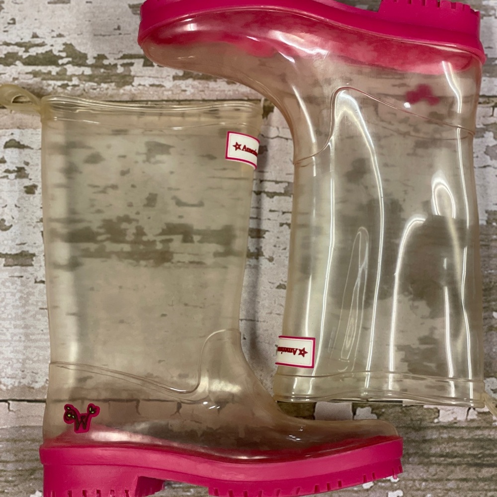 American Girl Wellie Wishers Clear Rubber Rain Boots Size 1/2